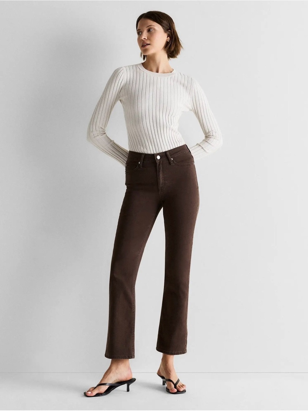 NWT Quince Bella Stretch Straight Jeans Brown High Rise Women’s 28